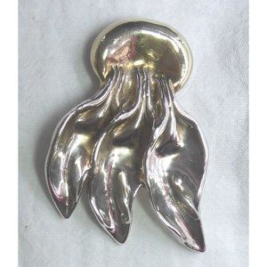 Two Tone Sterling Silver Electroform Brooch Shaped Like Octopus or Jellyfish